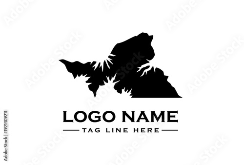 Black silhouette logo design featuring a bear climbing a mountain with sunburst elements and sample text on a white background.
