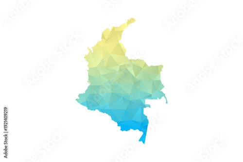 Colombia Map - Polygon Style Vector Illustration in Blue and Yellow Gradient, Low Poly Geometric Design, Isolated on White Background for Infographics and Projects.