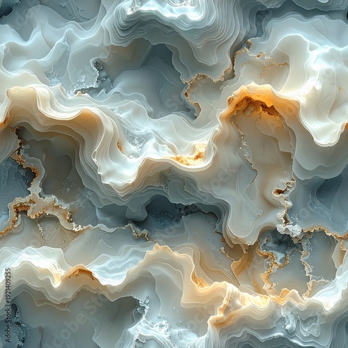 Luxury Seamless Onyx Marble Pattern with White Gray and Gold Swirling Veins, Elegant Abstract Stone Texture for Wallpaper and Interior Design