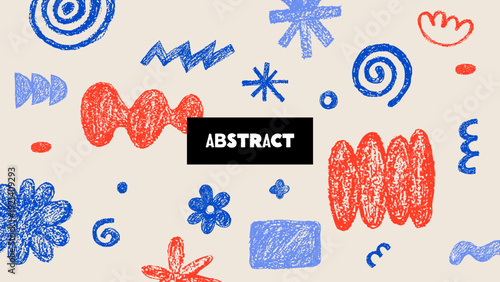 Crayon doodle grunge scribble bold shapes background. Modern childish hand drawn naive emphasis elements. Vector isolated illustration. Geometric pattern