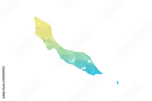 curacao Map - Polygon Style Vector Illustration in Blue and Yellow Gradient, Low Poly Geometric Design, Isolated on White Background for Infographics and Projects.