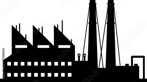 Industrial factory building silhouette producing energy power