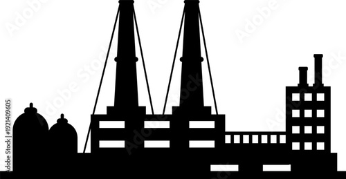 Industrial factory building silhouette generating energy and pollution