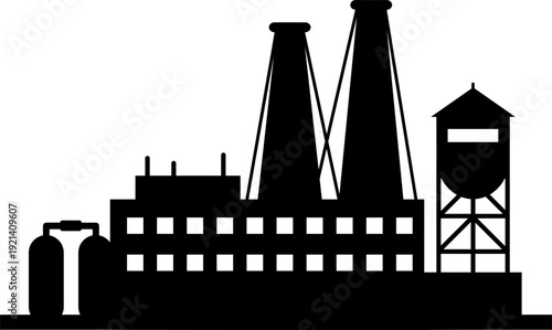 Industrial factory building manufacturing processing production plant silhouette