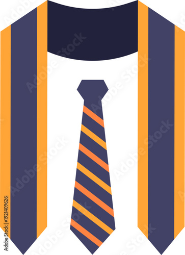 Graduation stole and striped tie icon set