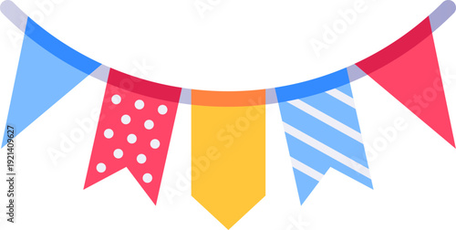 Colorful party bunting flags decorating for celebration event