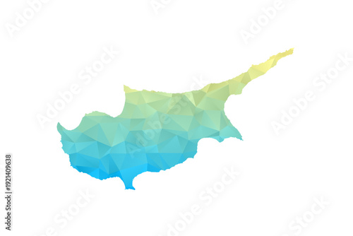 Cyprus Map - Polygon Style Vector Illustration in Blue and Yellow Gradient, Low Poly Geometric Design, Isolated on White Background for Infographics and Projects.