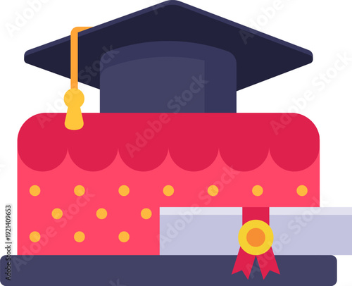 Graduation cake showing a cap and diploma, symbolizing academic success