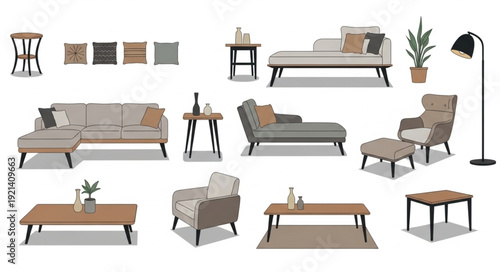 Furniture Collection with Sofas and Chairs.