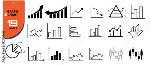 Business Data Analytics Graph and Chart Icon Set