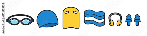 Collection of swimming equipment and accessories for training and leisure