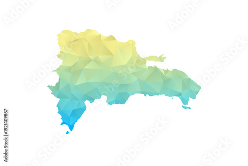 Dominican Republic Map - Polygon Style Vector Illustration in Blue and Yellow Gradient, Low Poly Geometric Design, Isolated on White Background for Infographics and Projects.