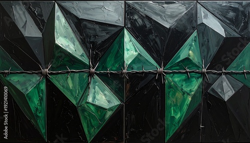 Abstract 3D triangle mosaic wallpaper. Seamless dark green polygonal crystal pattern.