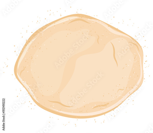 Detailed vector illustration of rolled-out raw baking dough. The texture conveys the softness and elasticity of the product, and the surface is lightly dusted with white flour. The image is realistica