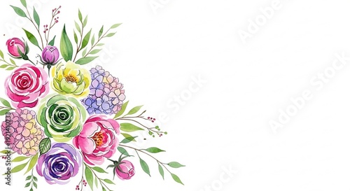 Watercolor bouquet of roses peonies hydrangeas and greenery on white background mothers day background download 2026 2027