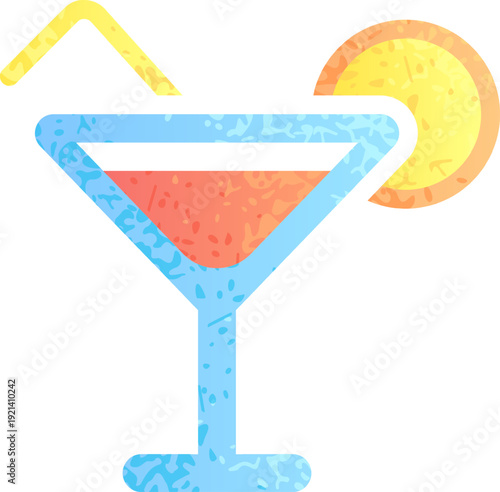 Refreshing summer cocktail drink with straw and lemon slice