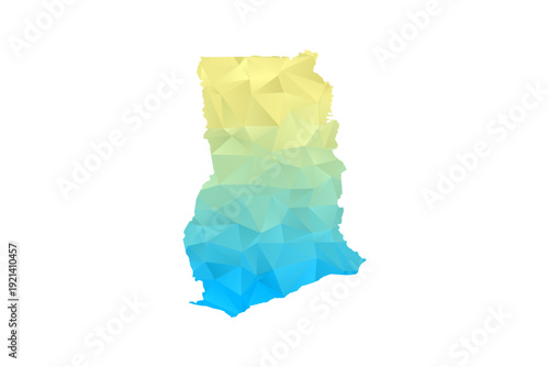 Ghana Map - Polygon Style Vector Illustration in Blue and Yellow Gradient, Low Poly Geometric Design, Isolated on White Background for Infographics and Projects.