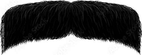Black bushy mustache creating a classic facial hair style