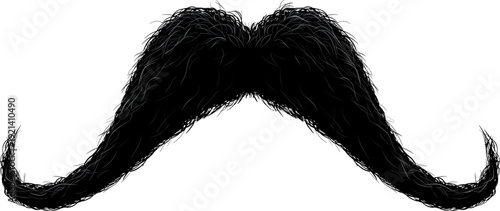Black curly vintage handlebar mustache on white background