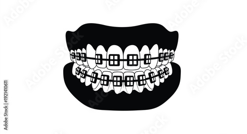 A striking black silhouette of teeth with braces a dental illustration silhouette