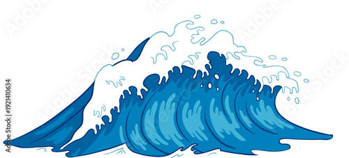 Ocean wave breaking with blue water and white foam