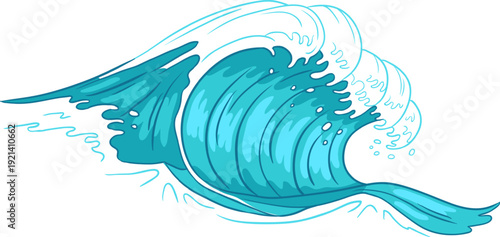 Ocean wave breaking with white foam and spray