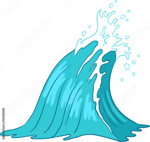 Breaking blue ocean water wave illustration