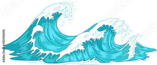 Ocean waves breaking with foam crests illustration
