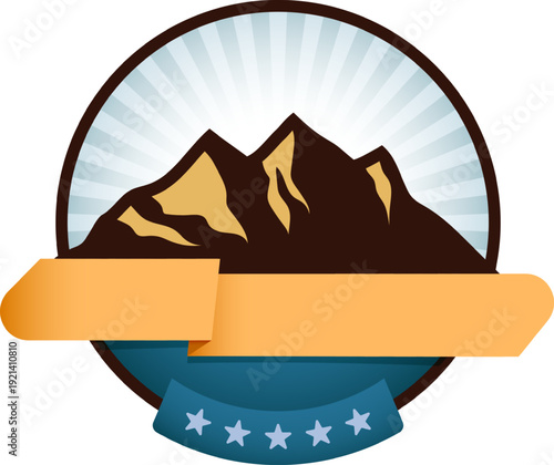Mountain peaks adventure emblem with quality stars design