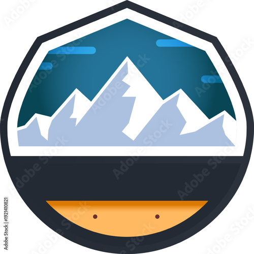 Mountain peaks badge showing natural landscape illustration