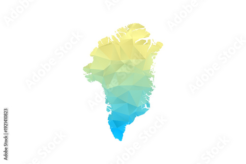 Greenland Map - Polygon Style Vector Illustration in Blue and Yellow Gradient, Low Poly Geometric Design, Isolated on White Background for Infographics and Projects.