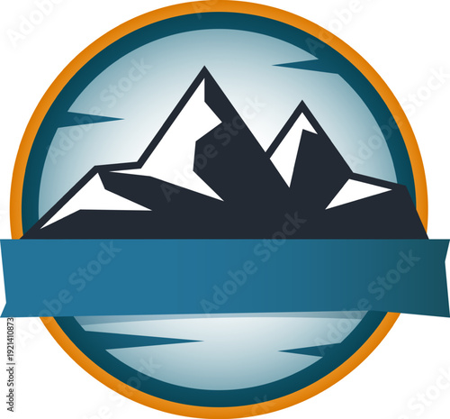 Mountain peaks logo design with banner for text