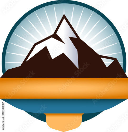 Mountain peaks with sunburst creating outdoor logo