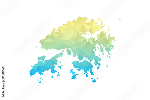 Hong Kong Map - Polygon Style Vector Illustration in Blue and Yellow Gradient, Low Poly Geometric Design, Isolated on White Background for Infographics and Projects.