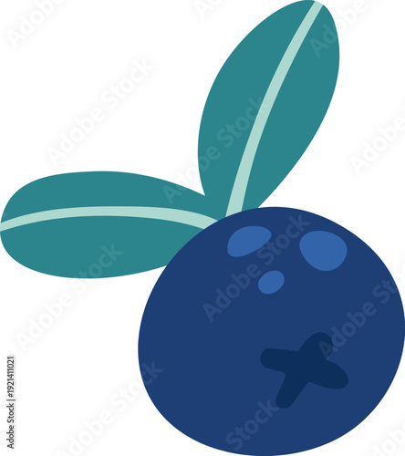 Blueberry fruit with green leaves in cartoon style