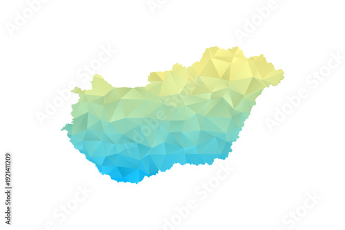 Hungary Map - Polygon Style Vector Illustration in Blue and Yellow Gradient, Low Poly Geometric Design, Isolated on White Background for Infographics and Projects.