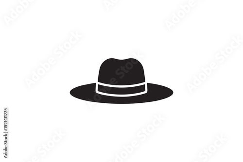 Black silhouette of stylish fedora hat with simple band, classic headwear for men and women, versatile fashion accessory, elegant accessory, isolated on white background