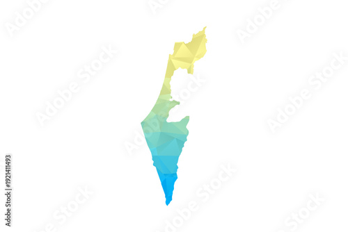 Palestine Map - Polygon Style Vector Illustration in Blue and Yellow Gradient, Low Poly Geometric Design, Isolated on White Background for Infographics and Projects.