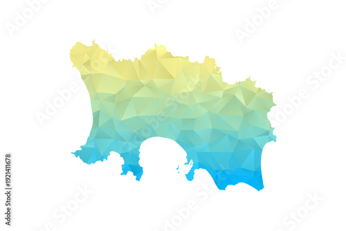 Jersey Map - Polygon Style Vector Illustration in Blue and Yellow Gradient, Low Poly Geometric Design, Isolated on White Background for Infographics and Projects.