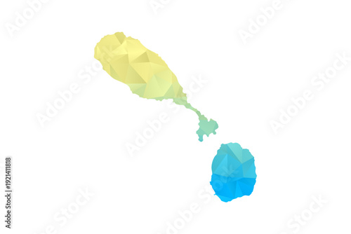 Saint Kitts and Nevis Map - Polygon Style Vector Illustration in Blue and Yellow Gradient, Low Poly Geometric Design, Isolated on White Background for Infographics and Projects.