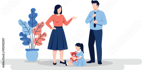 Flat vector illustration of a young woman working on a laptop at a desk with blue lamp and cactus plant