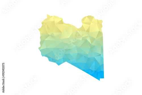 Libya Map - Polygon Style Vector Illustration in Blue and Yellow Gradient, Low Poly Geometric Design, Isolated on White Background for Infographics and Projects.