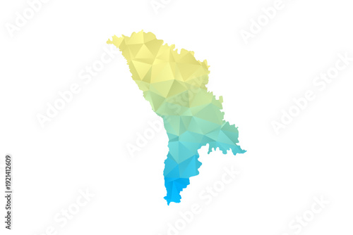Moldova Map - Polygon Style Vector Illustration in Blue and Yellow Gradient, Low Poly Geometric Design, Isolated on White Background for Infographics and Projects.