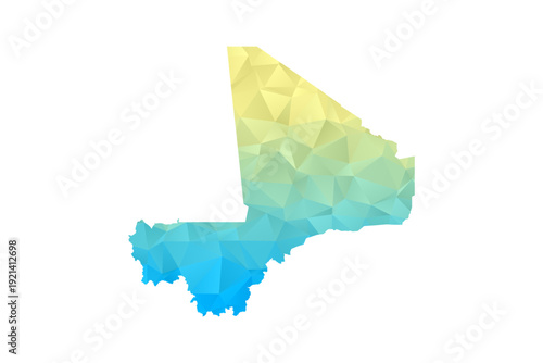 Mali Map - Polygon Style Vector Illustration in Blue and Yellow Gradient, Low Poly Geometric Design, Isolated on White Background for Infographics and Projects.