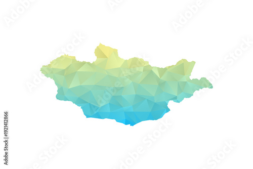 Mongolia Map - Polygon Style Vector Illustration in Blue and Yellow Gradient, Low Poly Geometric Design, Isolated on White Background for Infographics and Projects.