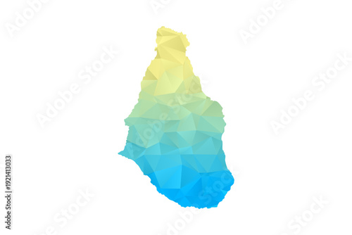 Montserrat Map - Polygon Style Vector Illustration in Blue and Yellow Gradient, Low Poly Geometric Design, Isolated on White Background for Infographics and Projects.
