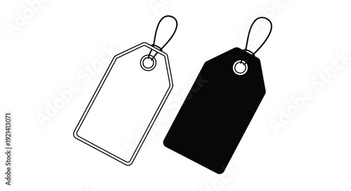 Two blank price tags one white and one black in a flat style silhouette