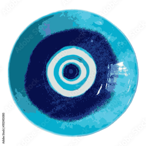 Ceramic Bowl with Blue Concentric Circles Design.
