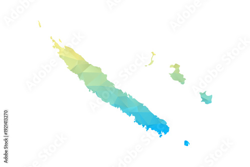 New Caledonia Map - Polygon Style Vector Illustration in Blue and Yellow Gradient, Low Poly Geometric Design, Isolated on White Background for Infographics and Projects.