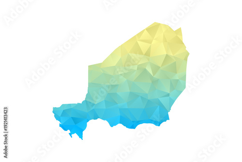 Niger Map - Polygon Style Vector Illustration in Blue and Yellow Gradient, Low Poly Geometric Design, Isolated on White Background for Infographics and Projects.